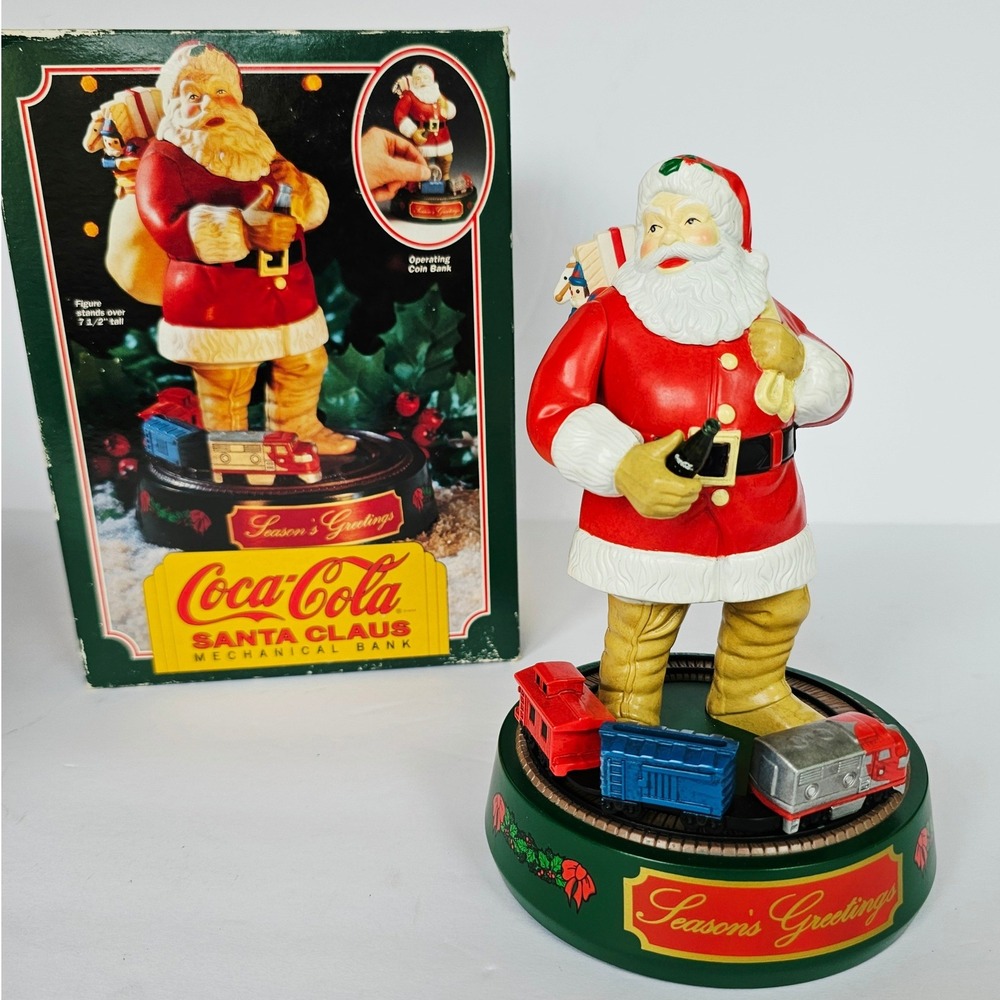 Vintage Coca-Cola Santa Claus Mechanical Bank ERTL Christmas Train Collectible